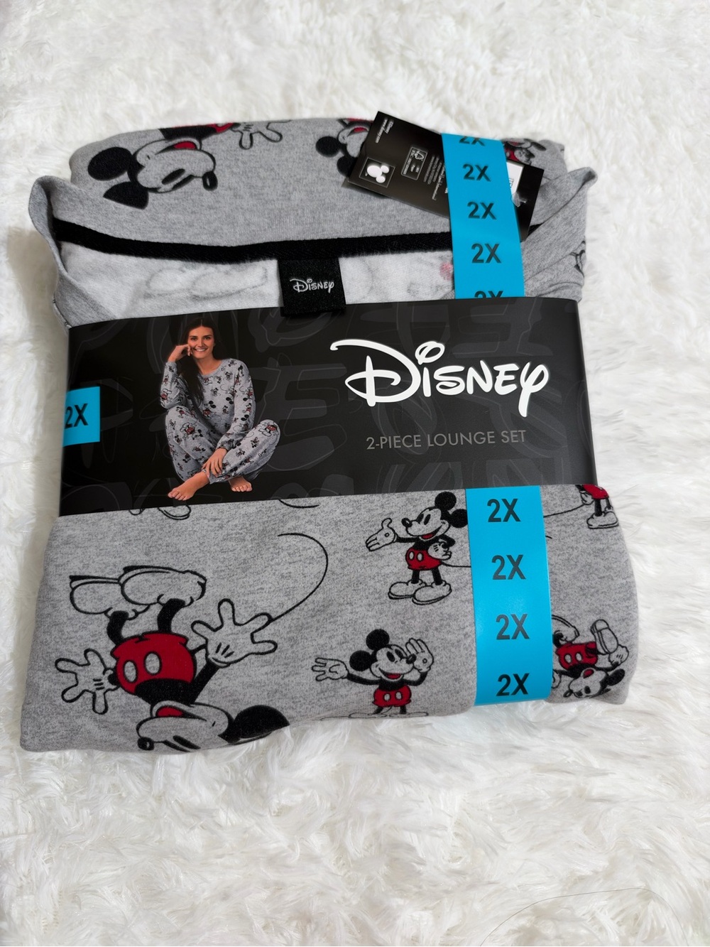 NWT Disney 2X 2-Piece Lounge Set Pajamas Grey Geaphic Mickey Mouse Comfortable